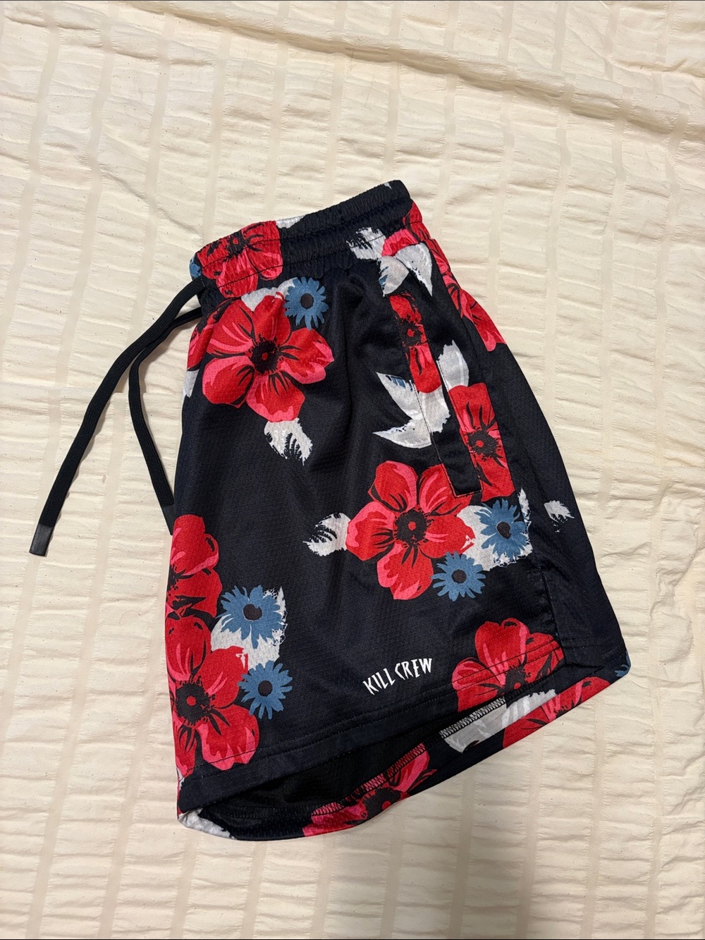 Kill Crew Black Shorts with Red and Blue Floral Print